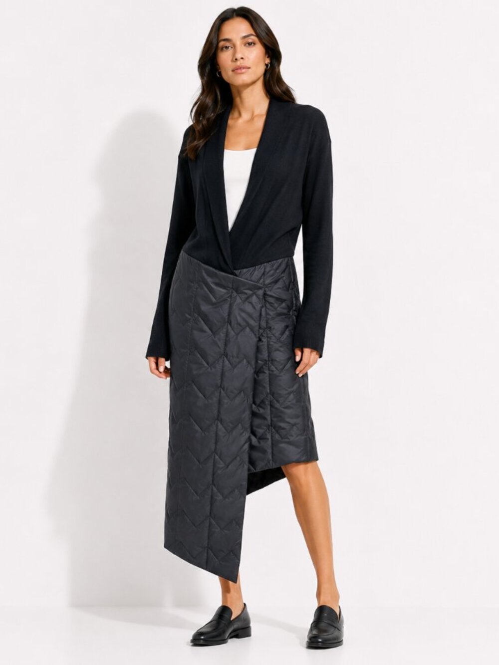 MARIE SAINT PIERRE ANGORA WOOL BLEND BLACK KNIT QUILTED COMBO ASYMMETRICAL DRESS